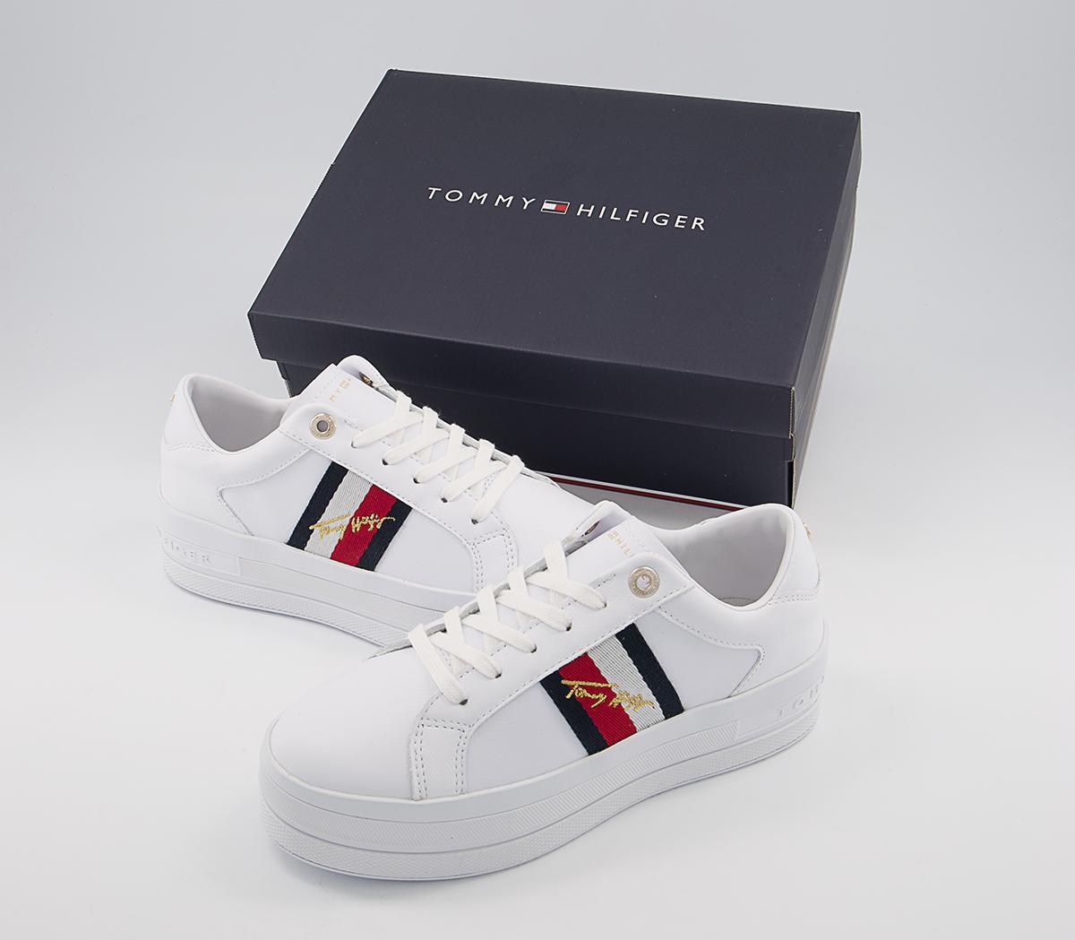 Tommy HilfigerSignature Flatform Cupsole TrainersWhite Red Blue Gold Metallic