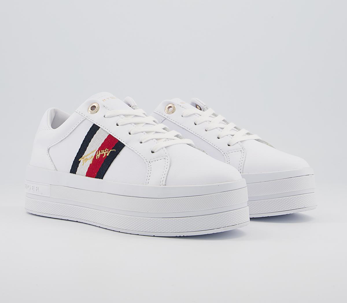 Tommy HilfigerSignature Flatform Cupsole TrainersWhite Red Blue Gold Metallic