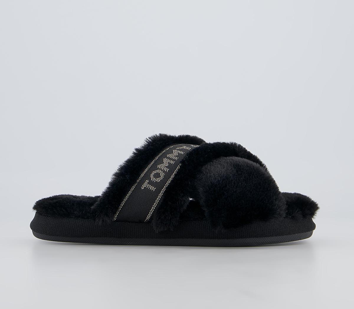 Tommy Hilfiger Tommy Furry Home Slippers Black Flat Shoes for Women