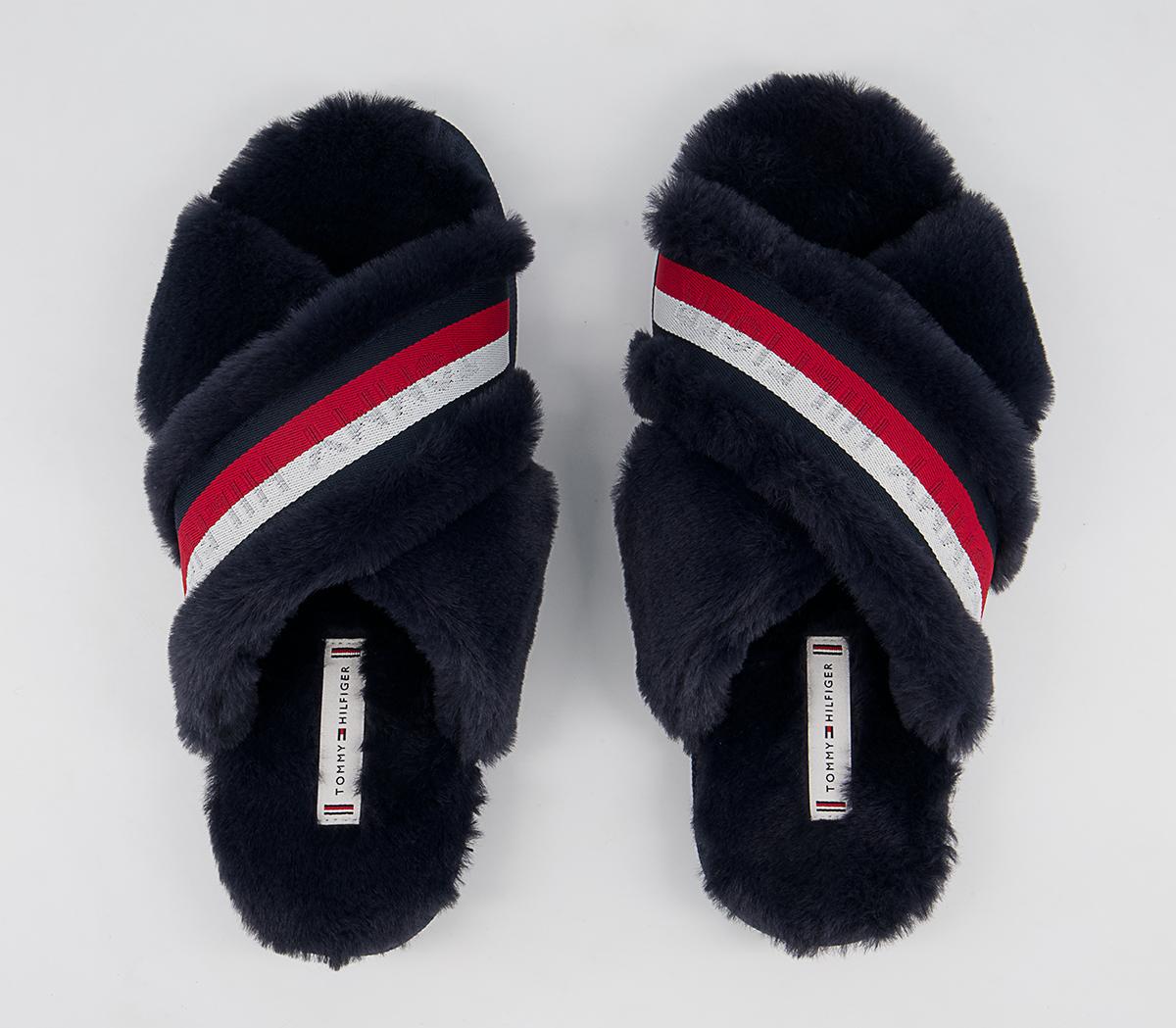 Tommy Hilfiger Tommy Furry Home Slippers Blue White Red - Women's Slippers