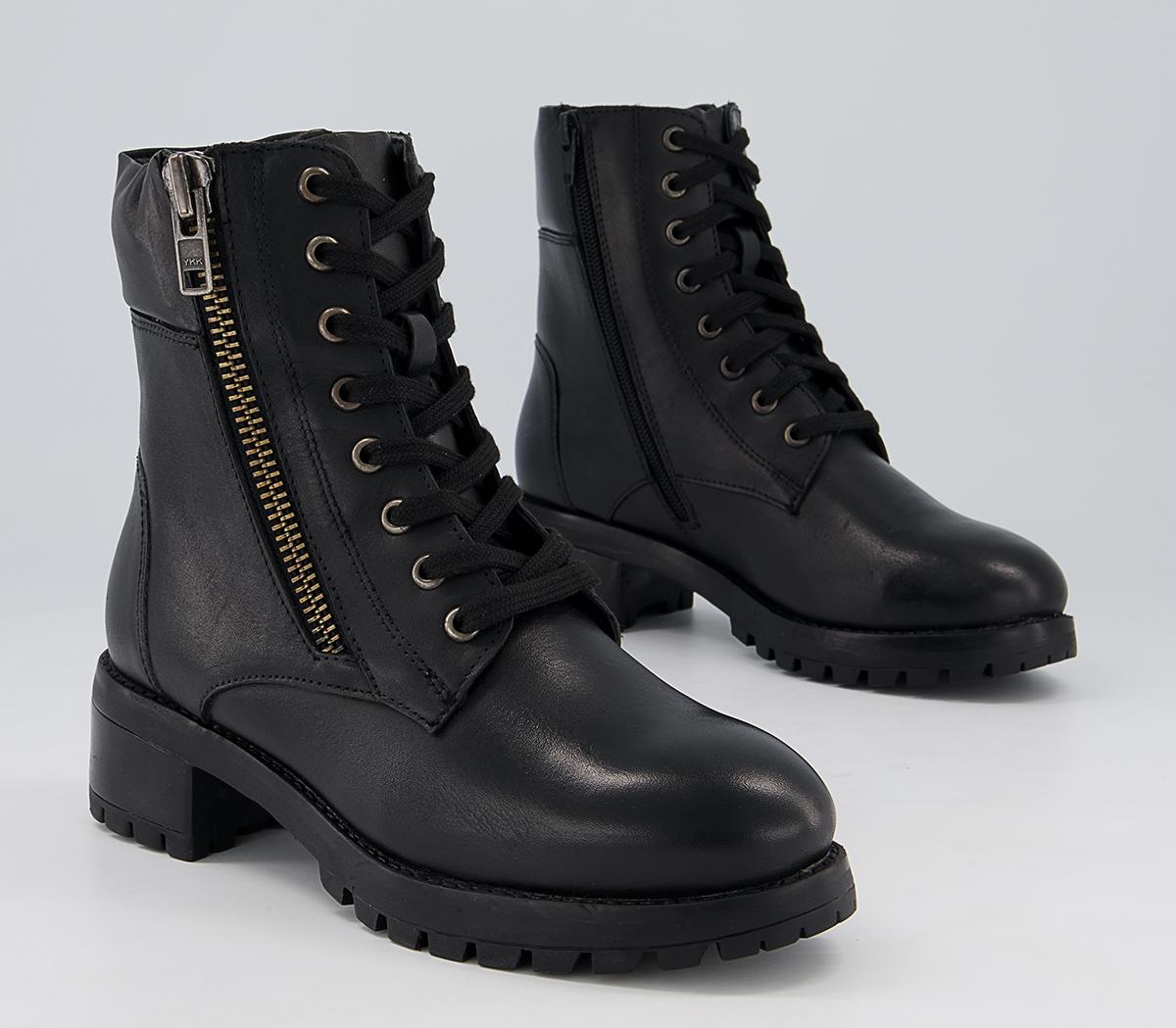 Office Appealing Heeled Side Zip Lace Up Boots Office Appealing Heeled Side Zip Lace Up Boots Black Leather