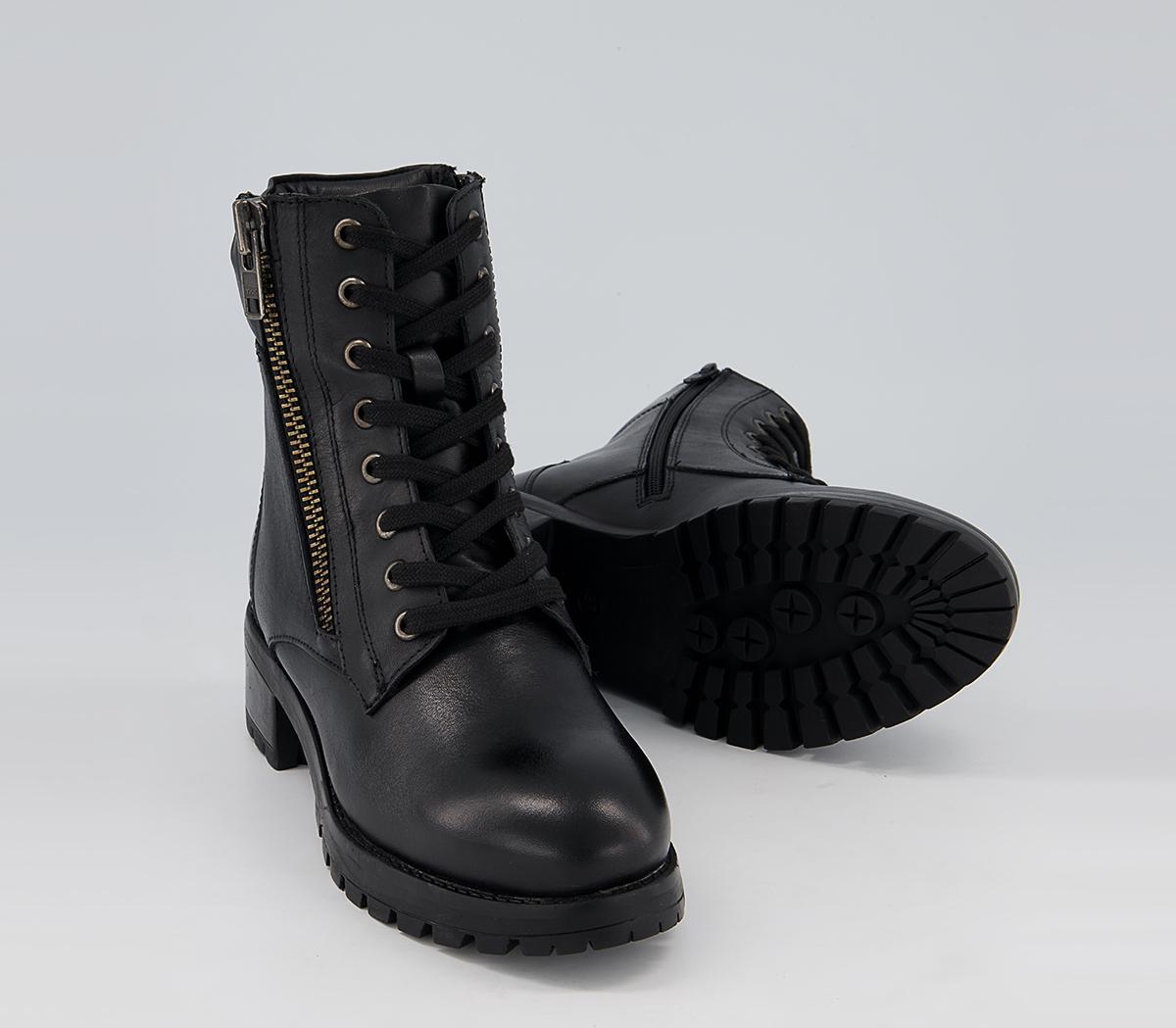 Office Appealing Heeled Side Zip Lace Up Boots Office Appealing Heeled Side Zip Lace Up Boots Black Leather