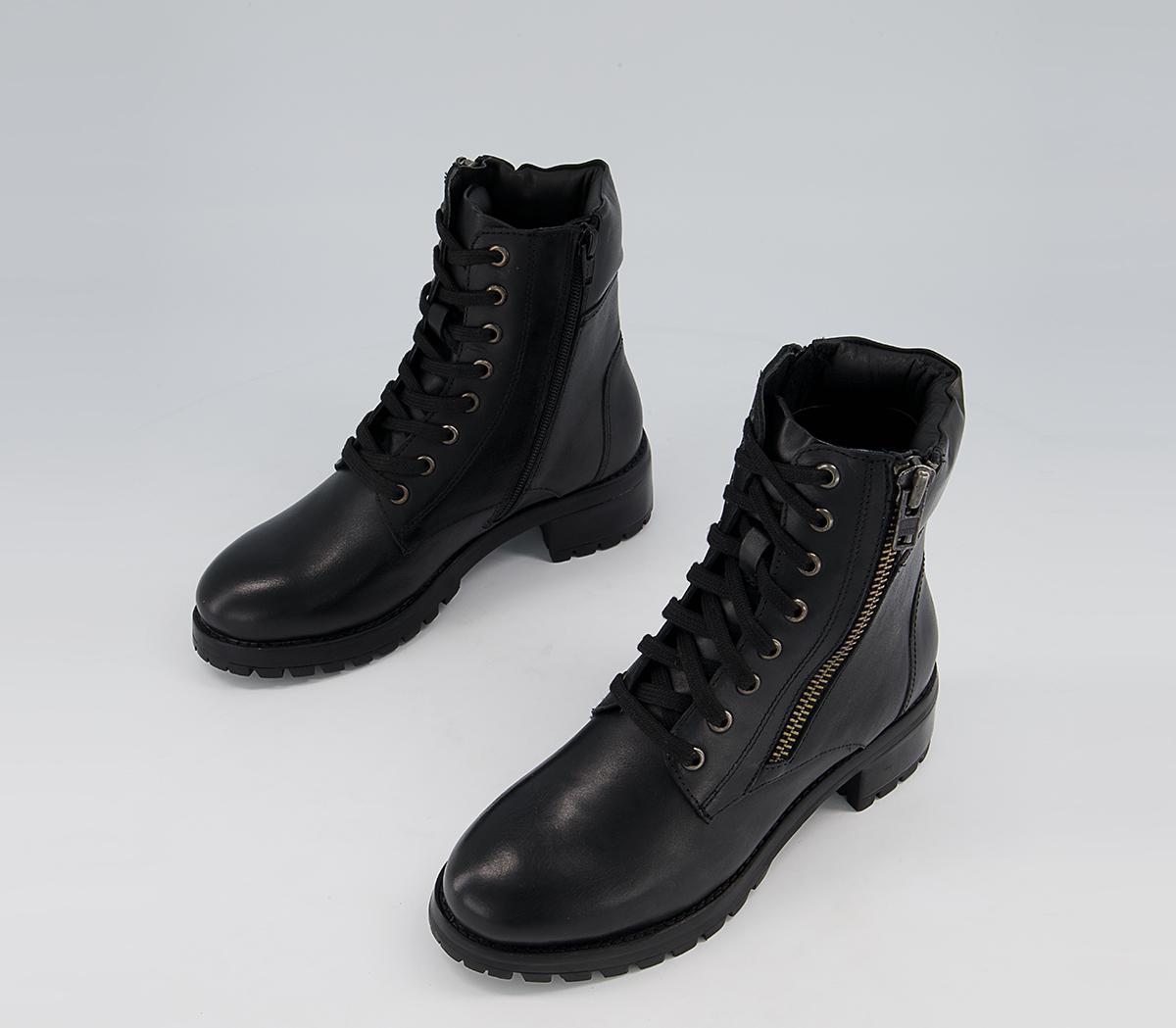 Office Appealing Heeled Side Zip Lace Up Boots Office Appealing Heeled Side Zip Lace Up Boots Black Leather