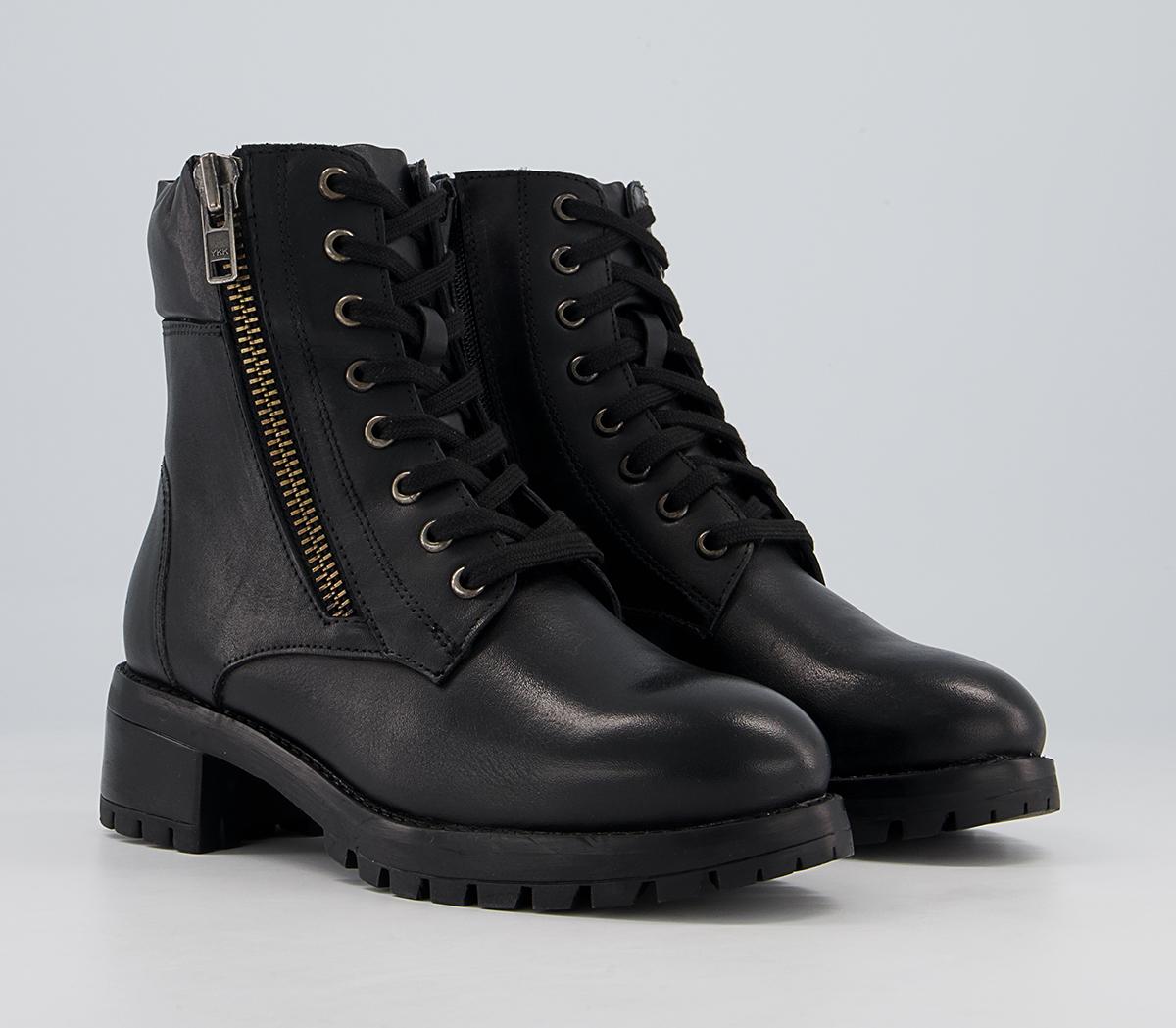 Office Appealing Heeled Side Zip Lace Up Boots Office Appealing Heeled Side Zip Lace Up Boots Black Leather