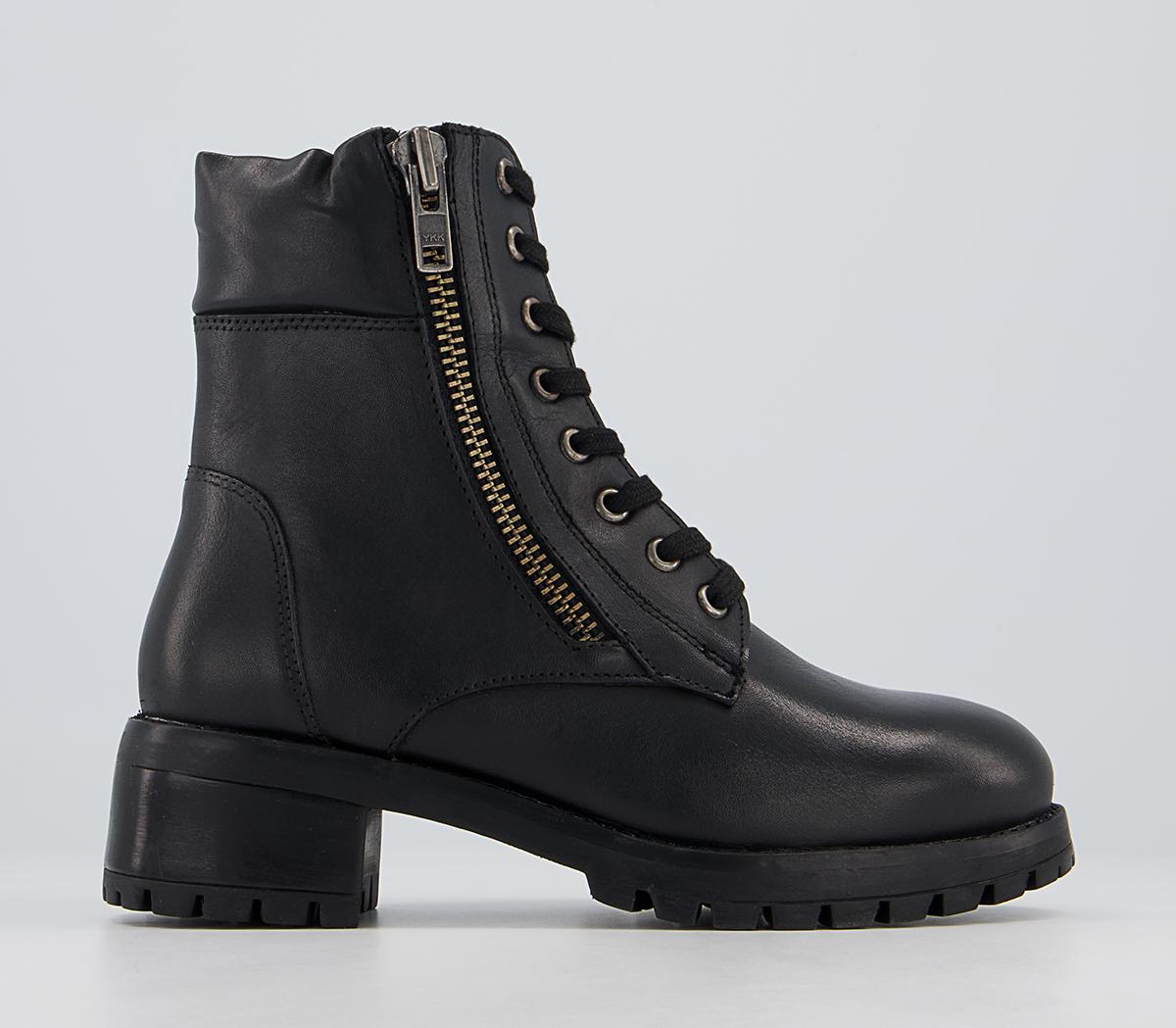 Office Appealing Heeled Side Zip Lace Up Boots Office Appealing Heeled Side Zip Lace Up Boots Black Leather