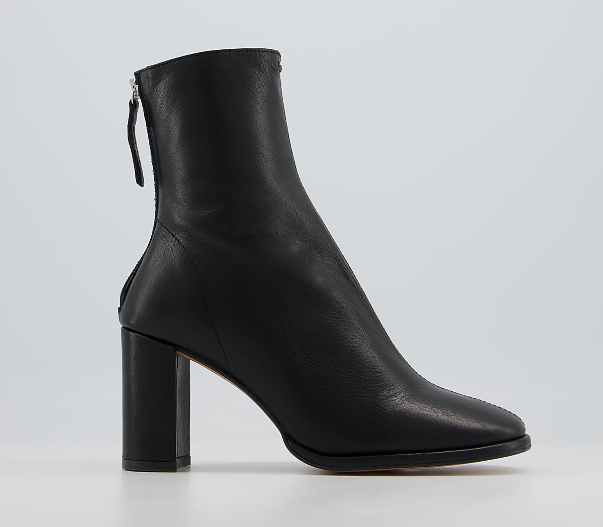 OFFICE Anna High Block Heel Back Zip Boots Black Leather - Women's ...