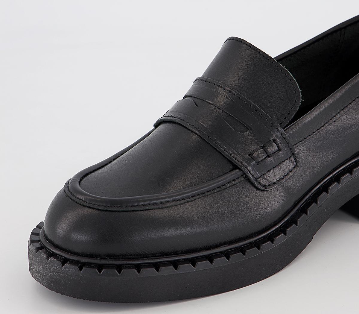 OFFICE Favour Chunky Sole Loafers Black Leather - Flat Shoes for Women