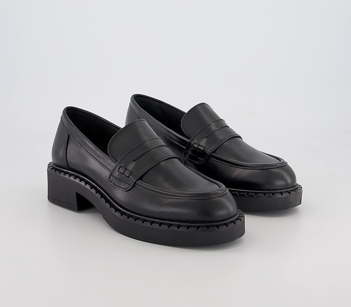OFFICE Womens Favour Chunky Sole Loafers Black Leather, 7