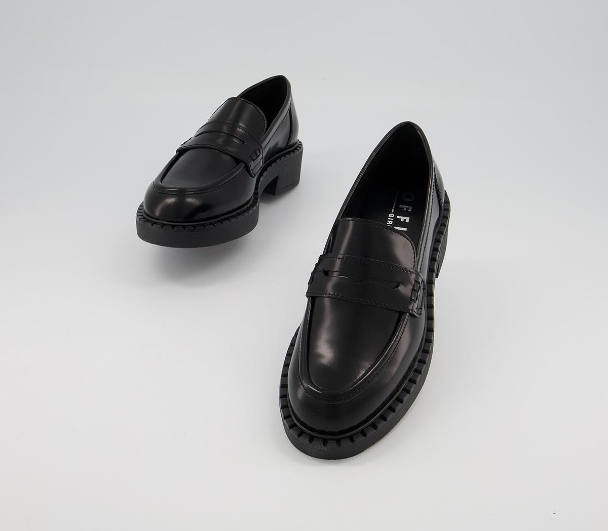 OFFICE Favour Chunky Sole Loafers Black Box Leather - Flat Shoes for Women