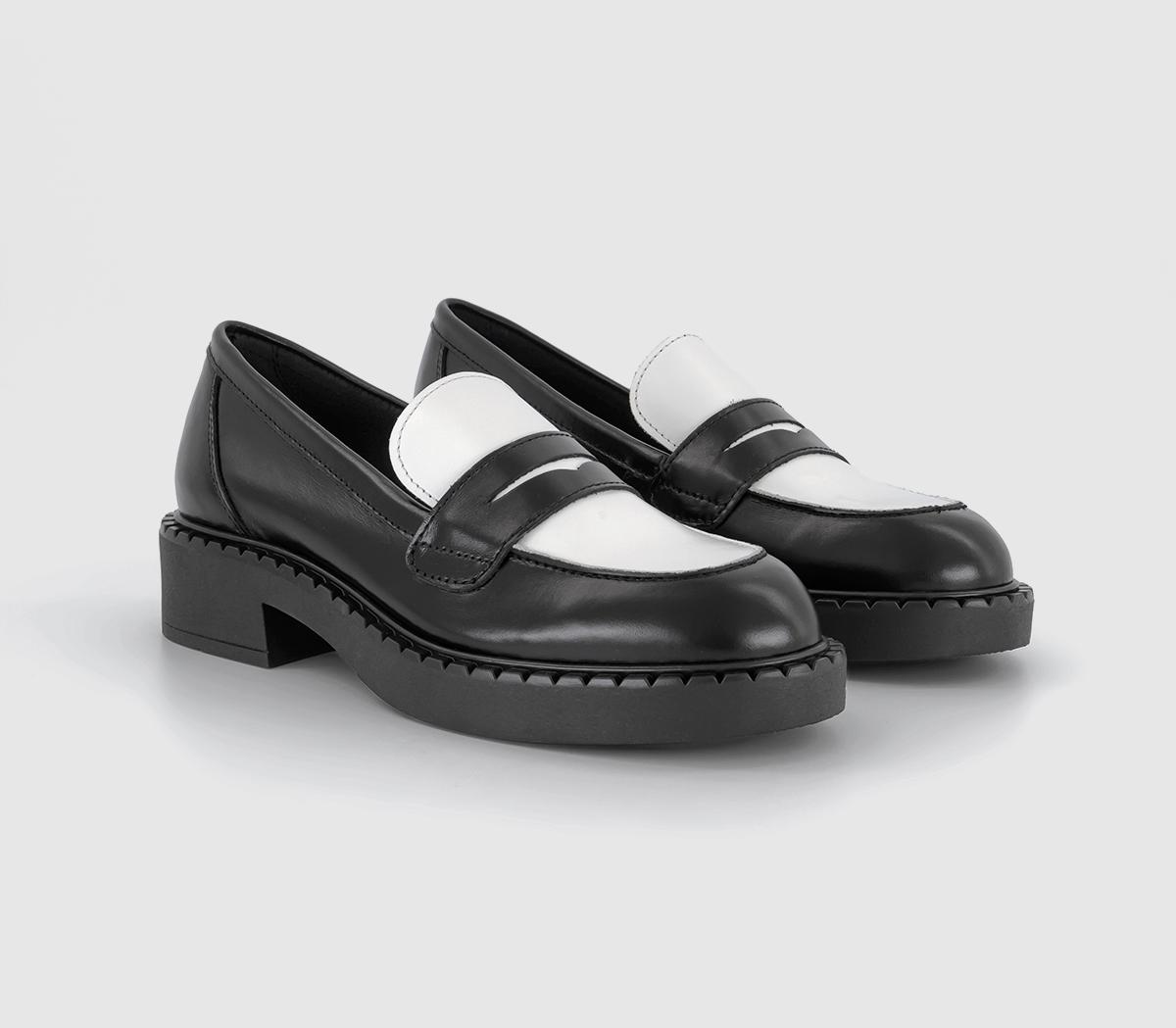 OFFICE Womens Favour Chunky Sole Loafers Blackwhite Leather Mix, 6