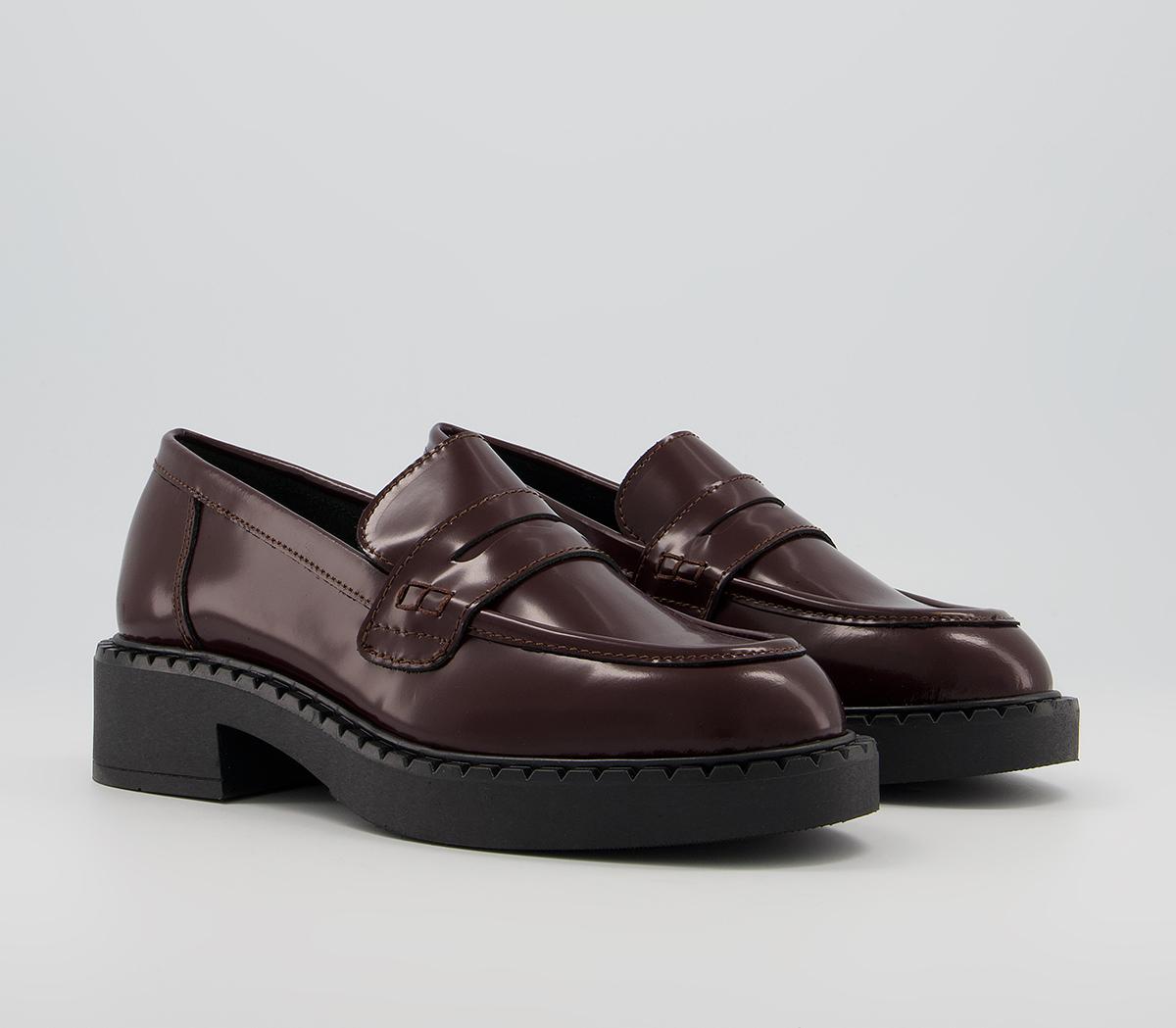 OFFICE Favour Chunky Sole Loafers Dark Burgundy Box Leather - Flat ...