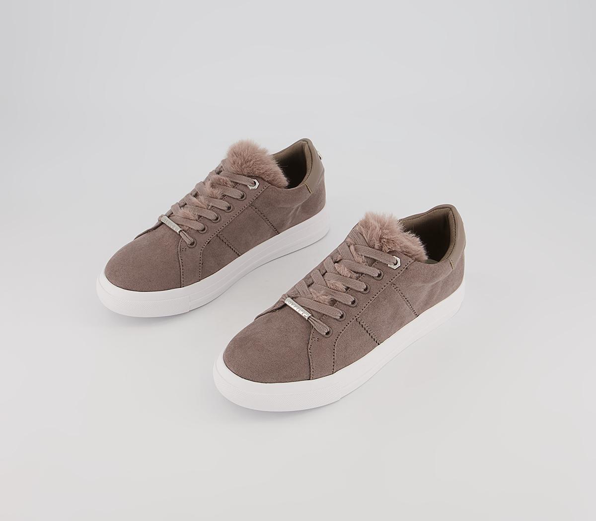Office Focus Lace Up Platform Trainers Office Focus Lace Up Platform Trainers Grey With Faux Fur