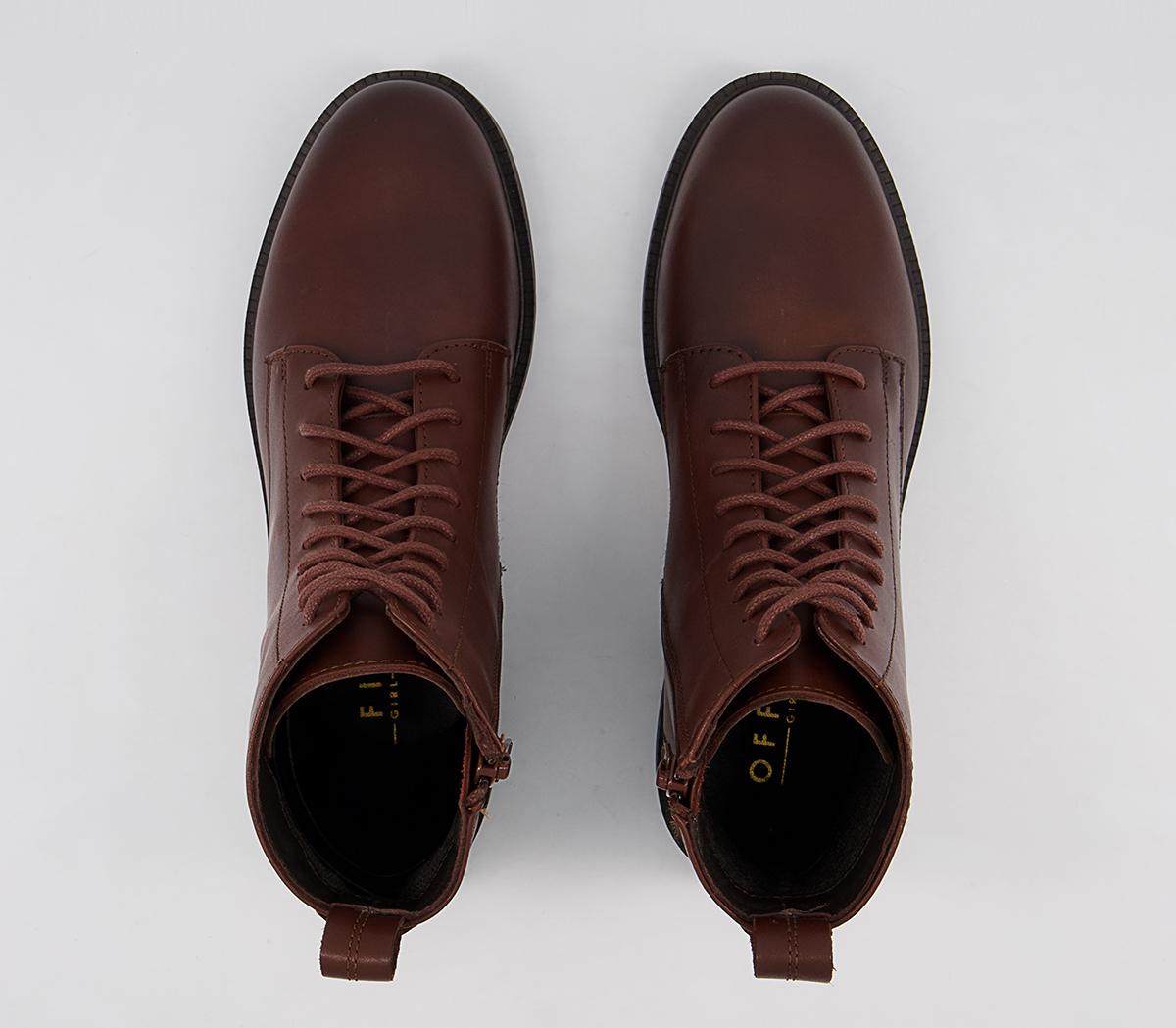 Office Advertise Chunky Smooth Sole Lace Up Boots Office Advertise Chunky Smooth Sole Lace Up Boots Brown Leather