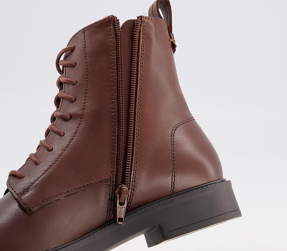 Office Advertise Chunky Smooth Sole Lace Up Boots Office Advertise Chunky Smooth Sole Lace Up Boots Brown Leather