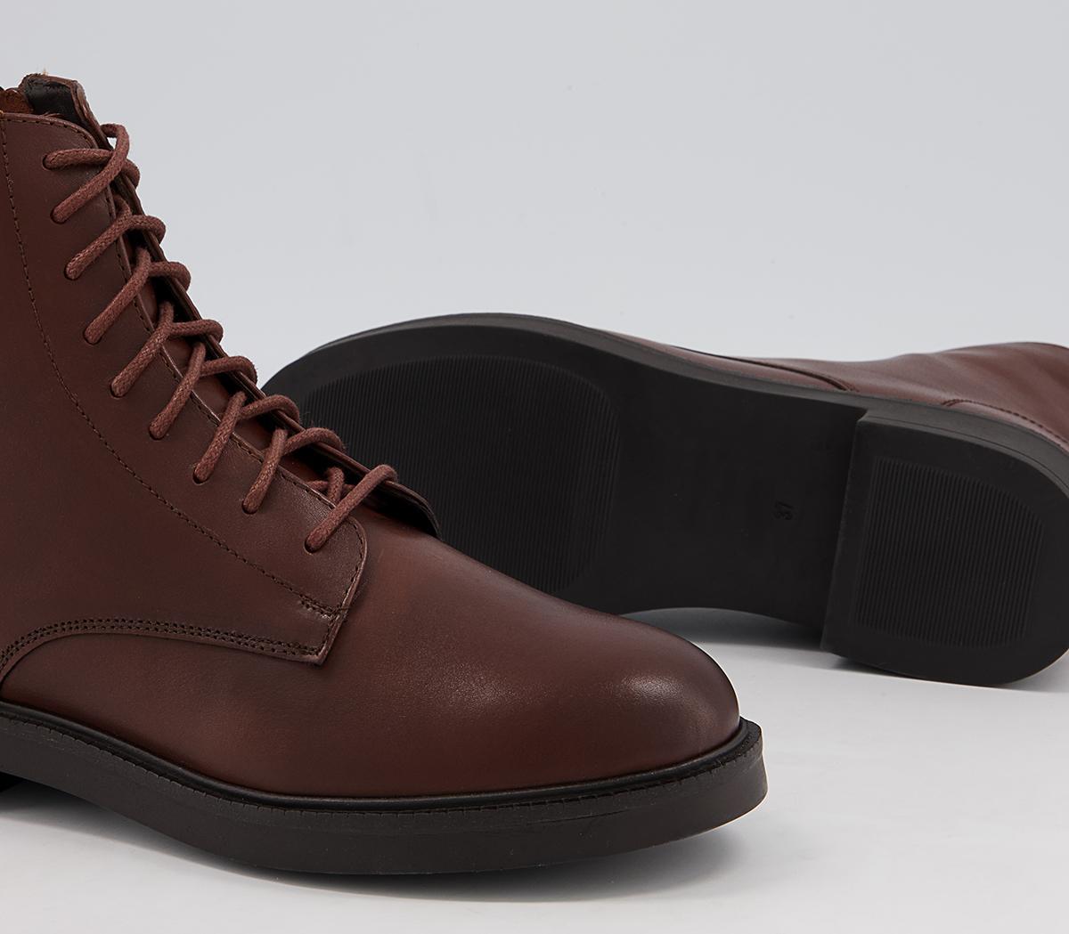 Office Advertise Chunky Smooth Sole Lace Up Boots Office Advertise Chunky Smooth Sole Lace Up Boots Brown Leather