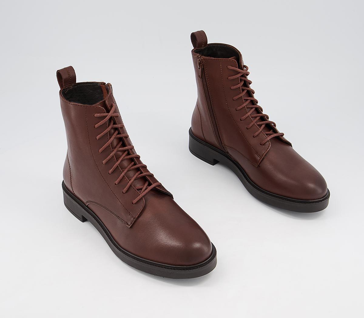 OFFICE Advertise Chunky Smooth Sole Lace Up Boots Brown Leather - Women ...
