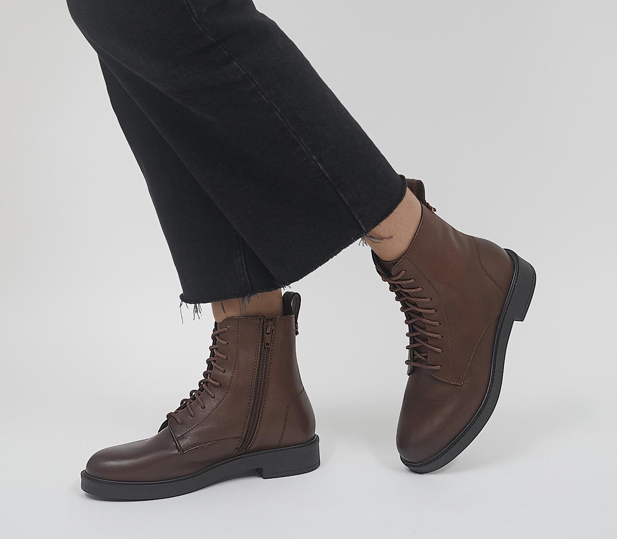 OfficeAdvertise Chunky Smooth Sole Lace Up BootsBrown Leather