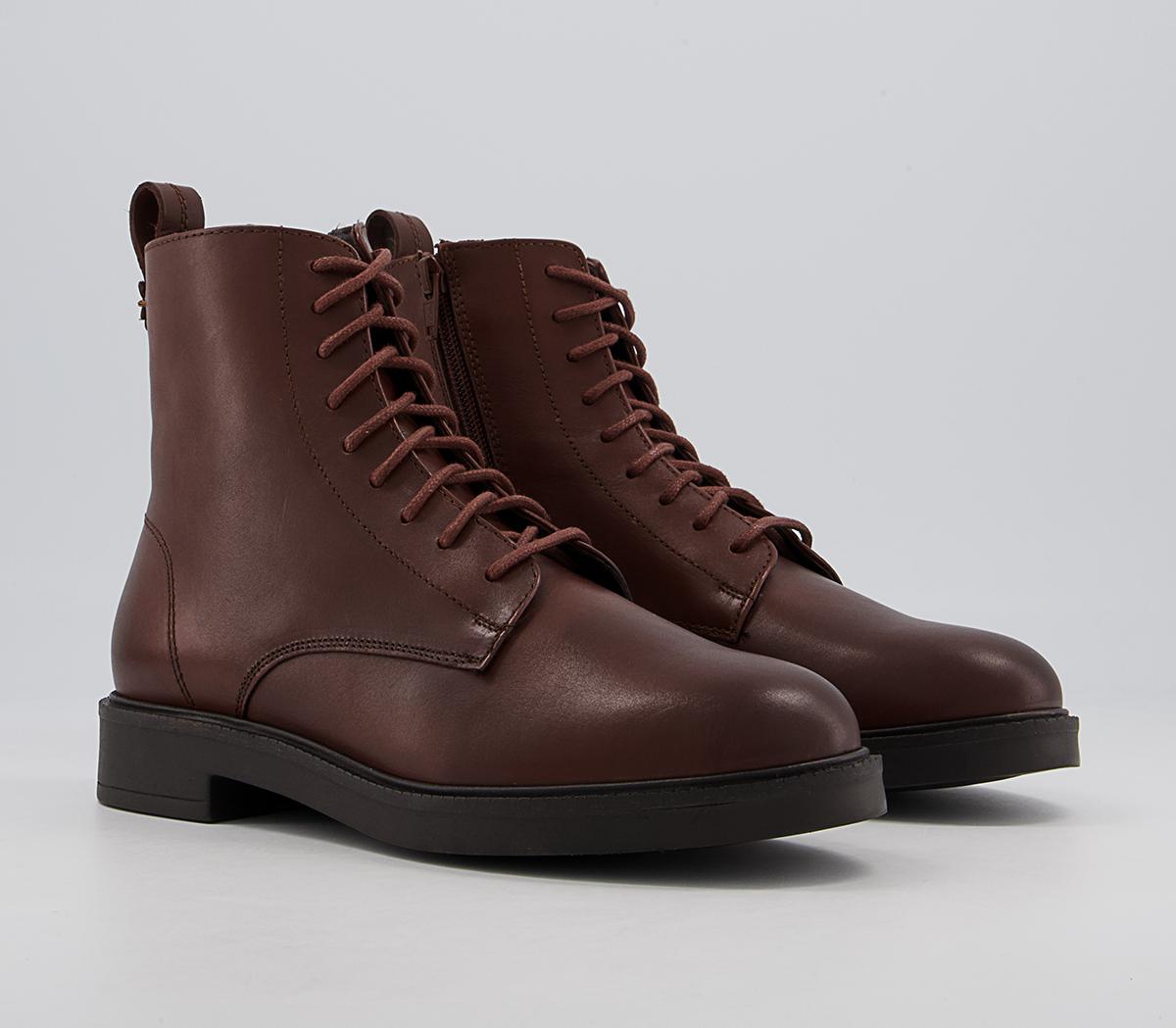 Office Advertise Chunky Smooth Sole Lace Up Boots Office Advertise Chunky Smooth Sole Lace Up Boots Brown Leather