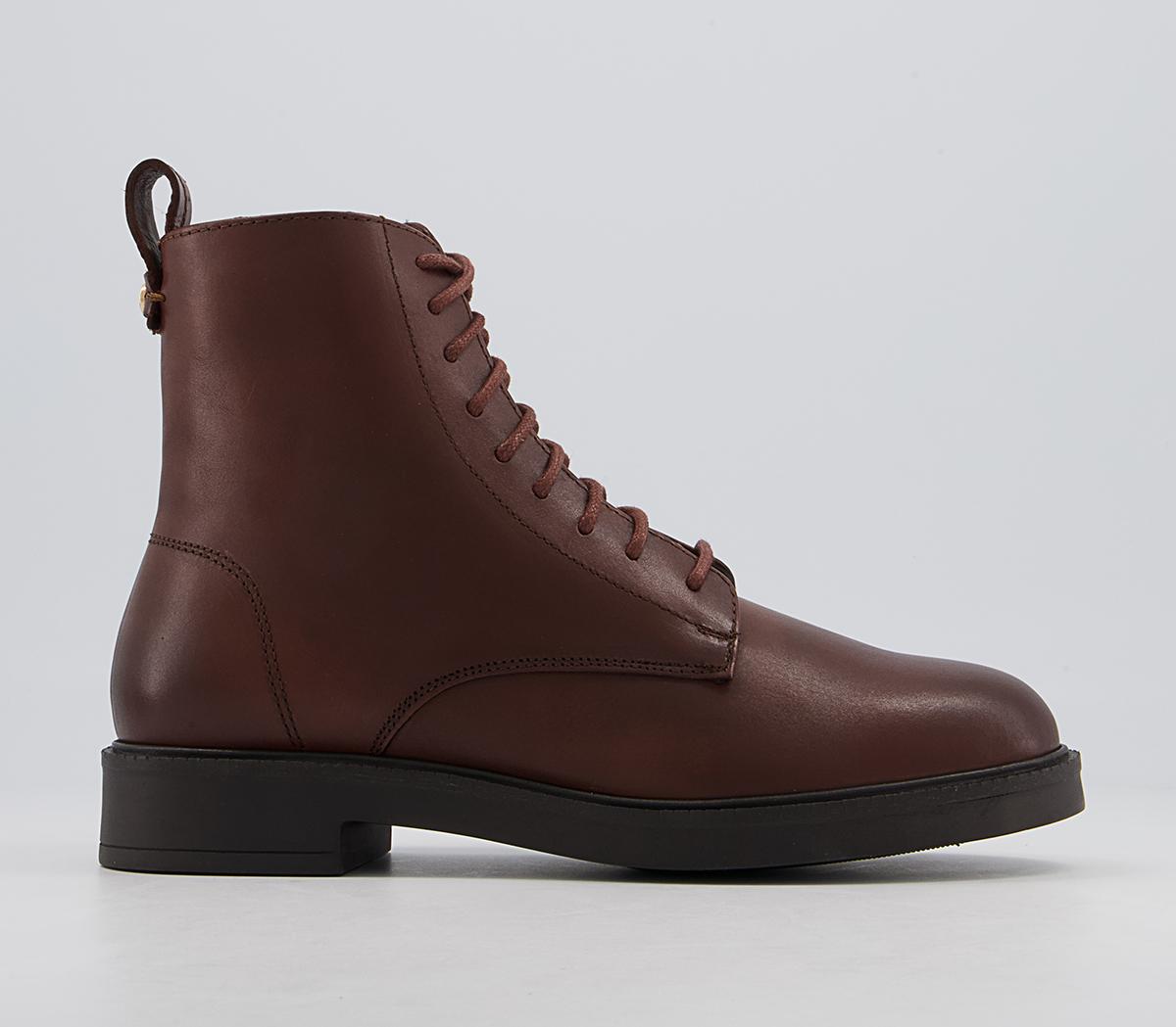 Office Advertise Chunky Smooth Sole Lace Up Boots Office Advertise Chunky Smooth Sole Lace Up Boots Brown Leather