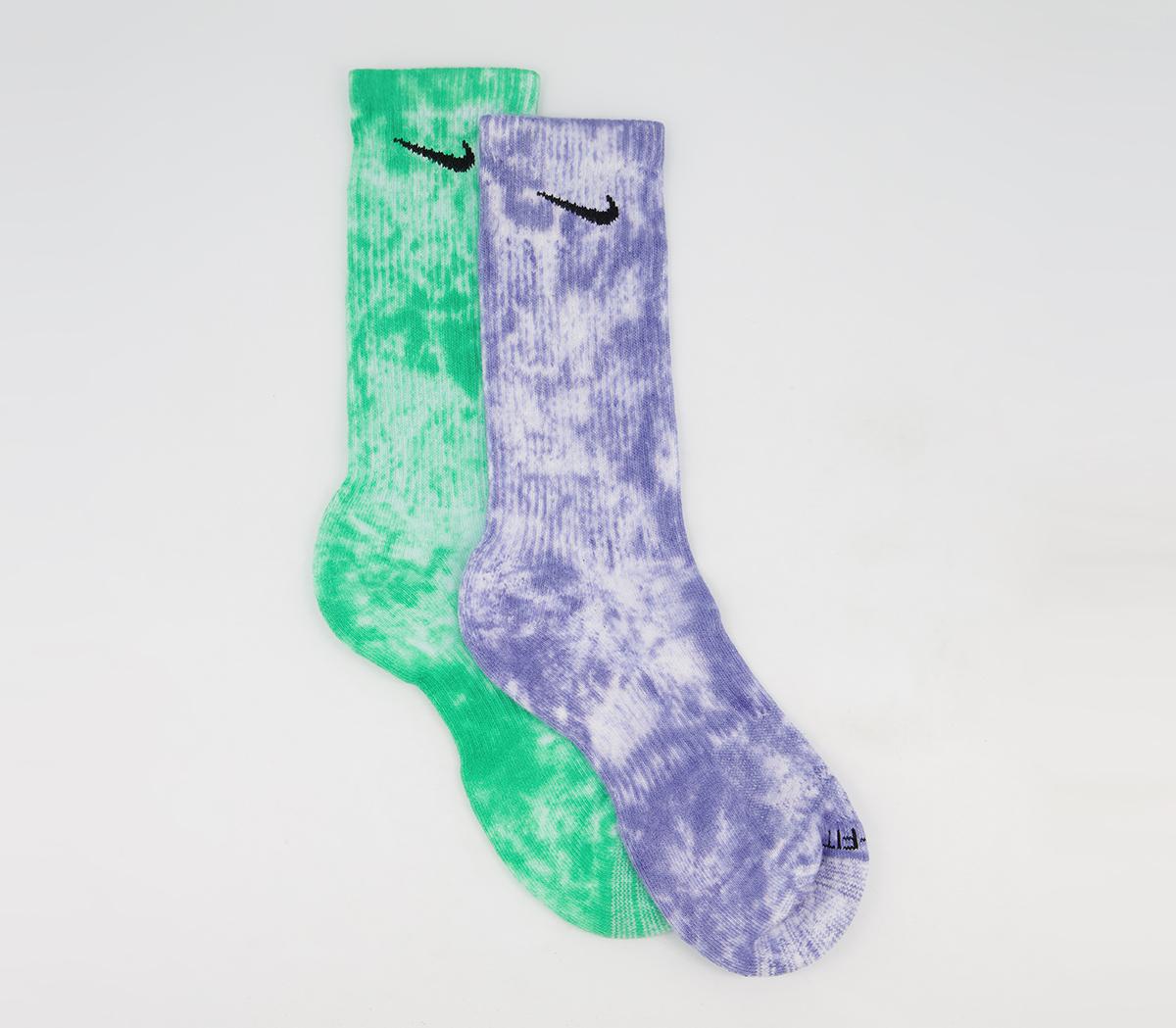 NikeEveryday Plush Crew Tie-Dye Socks 2 PackGreen Multi