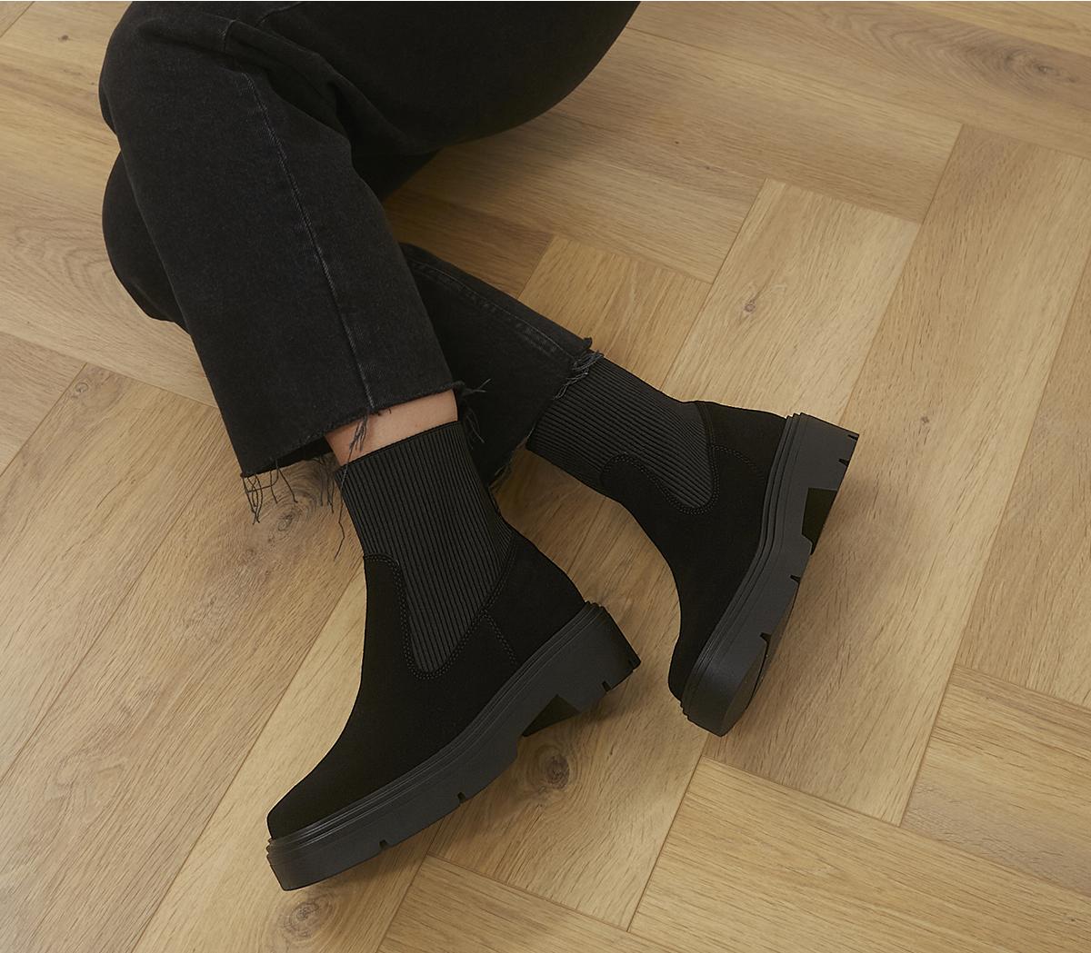 OFFICEAnouska Square Toe Ribbed Chelsea BootsBlack Suede