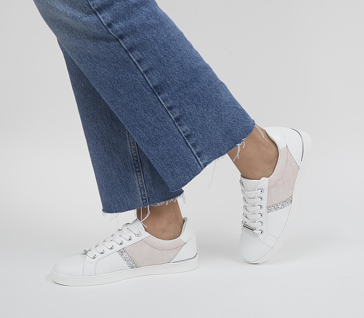 Forgive Embellished Lace Up Trainers White Nude Mix