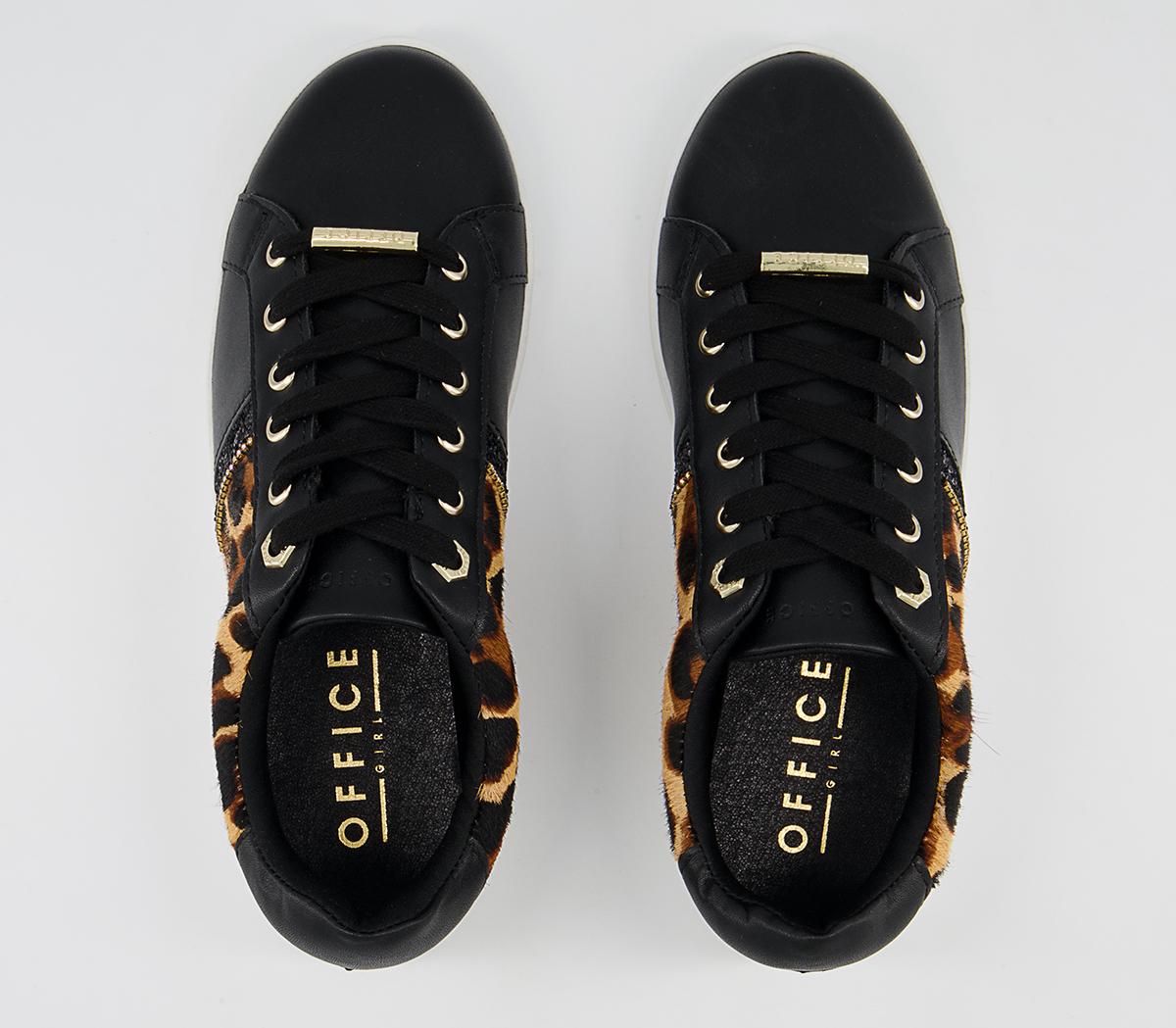 Office Forgive Embellished Lace Up Trainers Office Forgive Embellished Lace Up Trainers Black Leopard Pony Mix