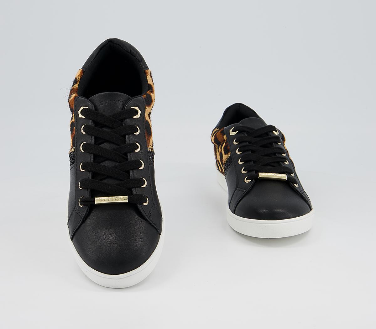 Office Forgive Embellished Lace Up Trainers Office Forgive Embellished Lace Up Trainers Black Leopard Pony Mix