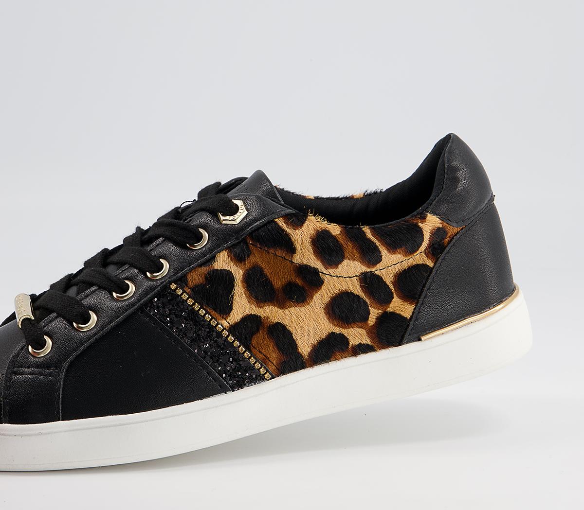 Office Forgive Embellished Lace Up Trainers Office Forgive Embellished Lace Up Trainers Black Leopard Pony Mix