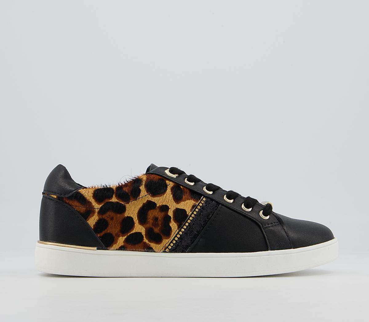 Office Forgive Embellished Lace Up Trainers Office Forgive Embellished Lace Up Trainers Black Leopard Pony Mix