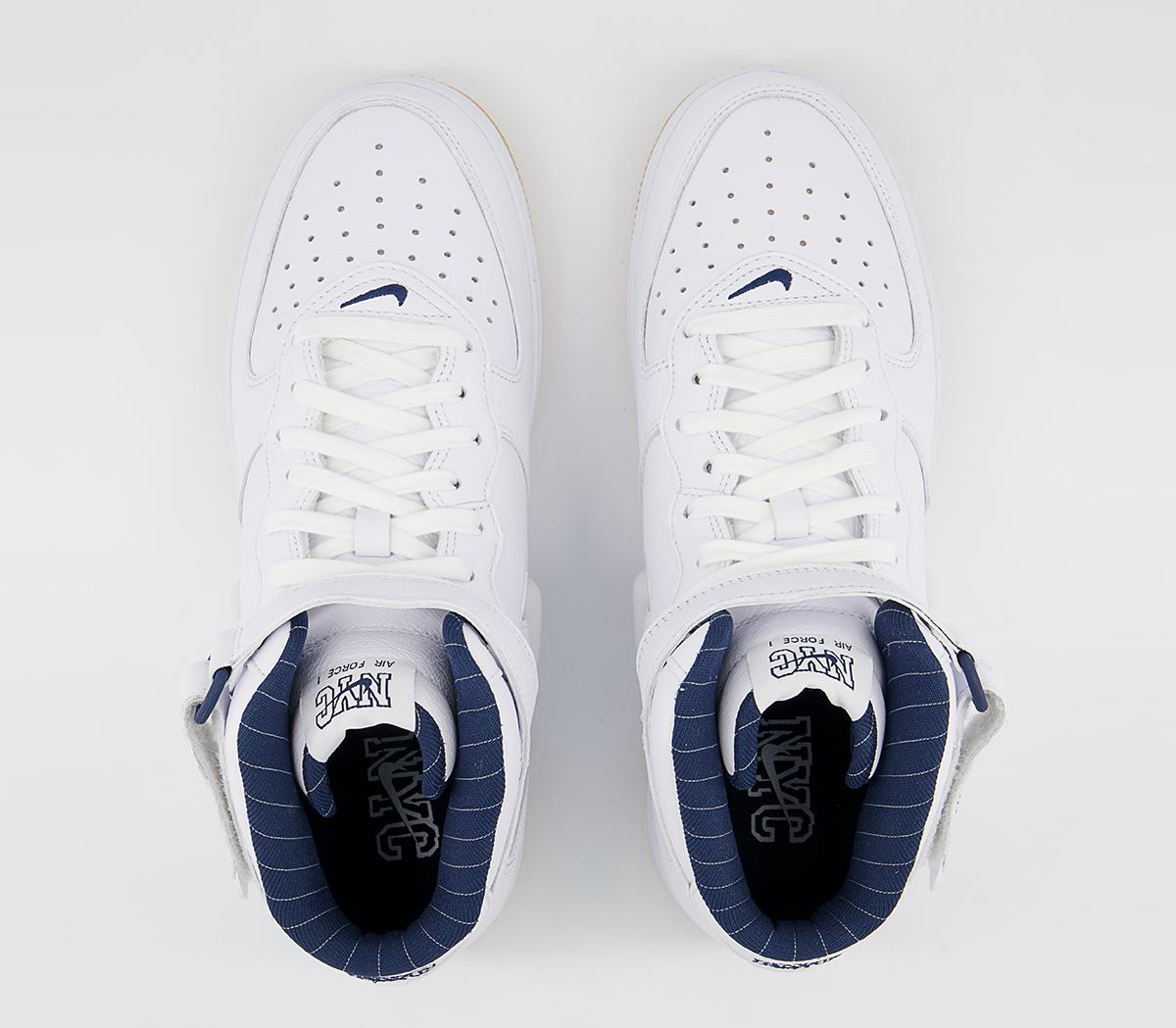 Nike Nike Air Force 1 Mid Trainers Nike Nike Air Force 1 Mid Trainers White White Midnight Navy Gum Yellow