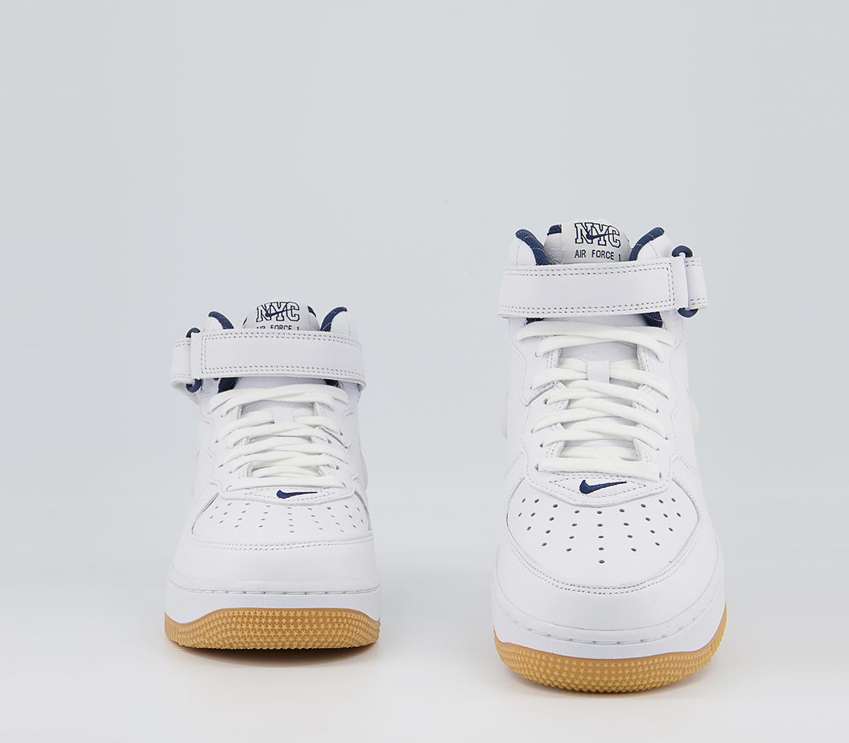 NikeNike Air Force 1 Mid TrainersWhite White Midnight Navy Gum Yellow