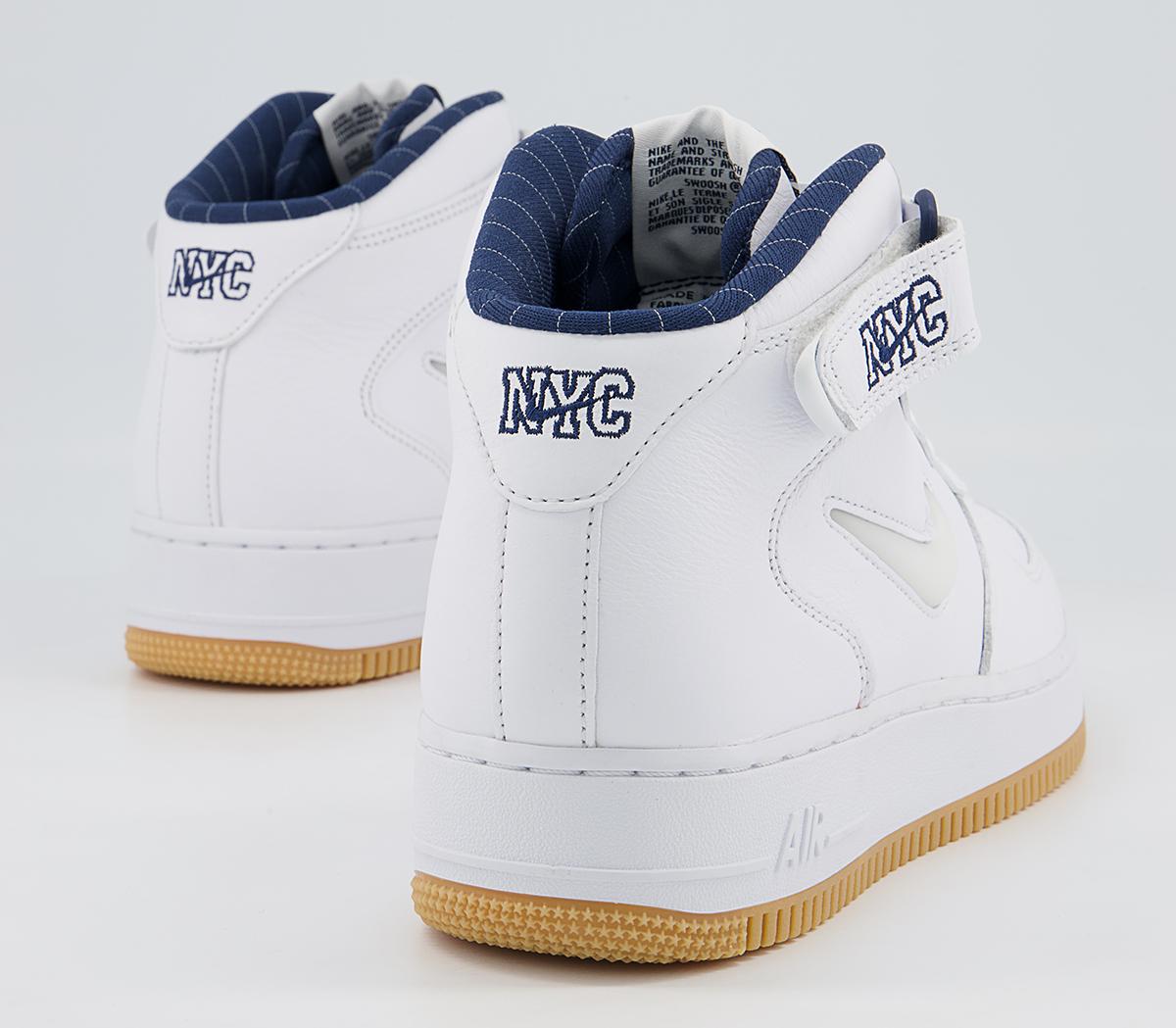 NikeNike Air Force 1 Mid TrainersWhite White Midnight Navy Gum Yellow