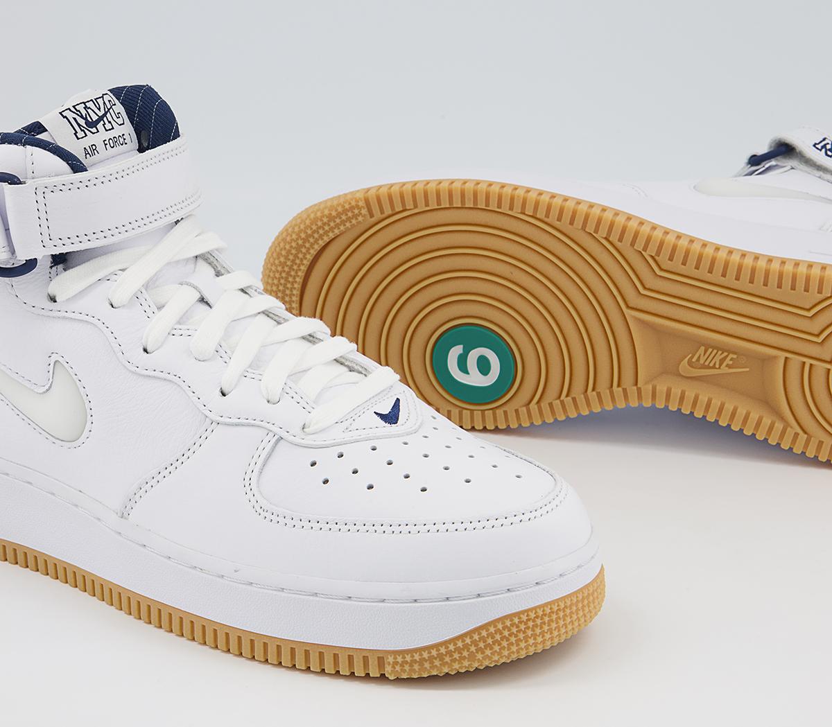 Nike Nike Air Force 1 Mid Trainers Nike Nike Air Force 1 Mid Trainers White White Midnight Navy Gum Yellow
