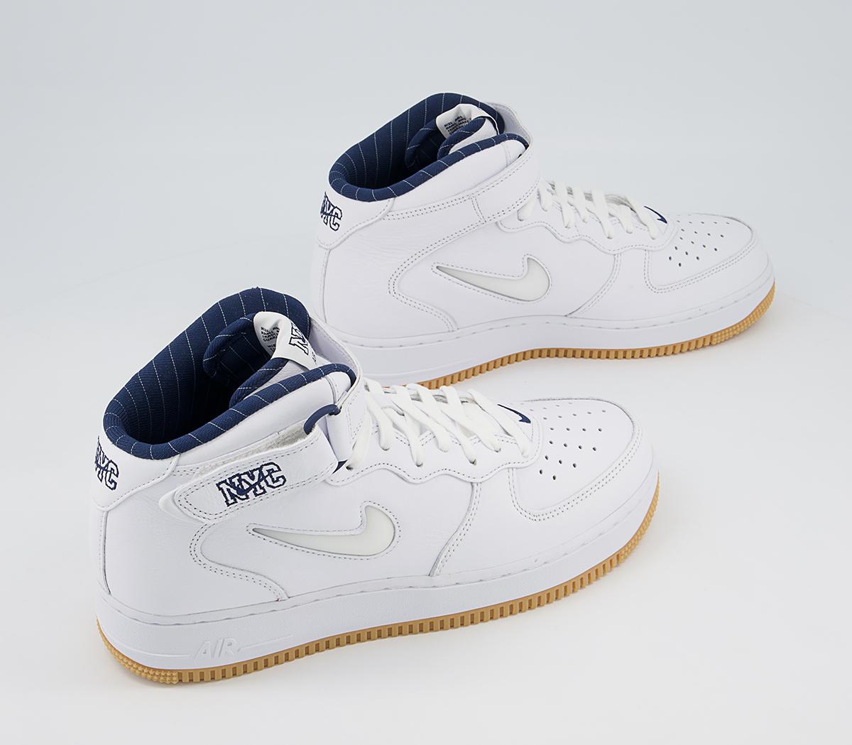 Nike Nike Air Force 1 Mid Trainers Nike Nike Air Force 1 Mid Trainers White White Midnight Navy Gum Yellow