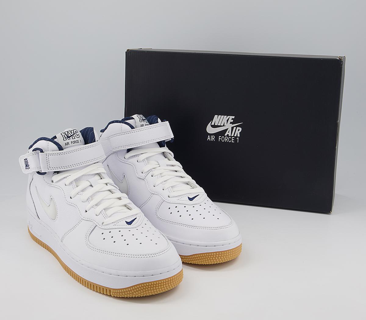 Nike Nike Air Force 1 Mid Trainers Nike Nike Air Force 1 Mid Trainers White White Midnight Navy Gum Yellow