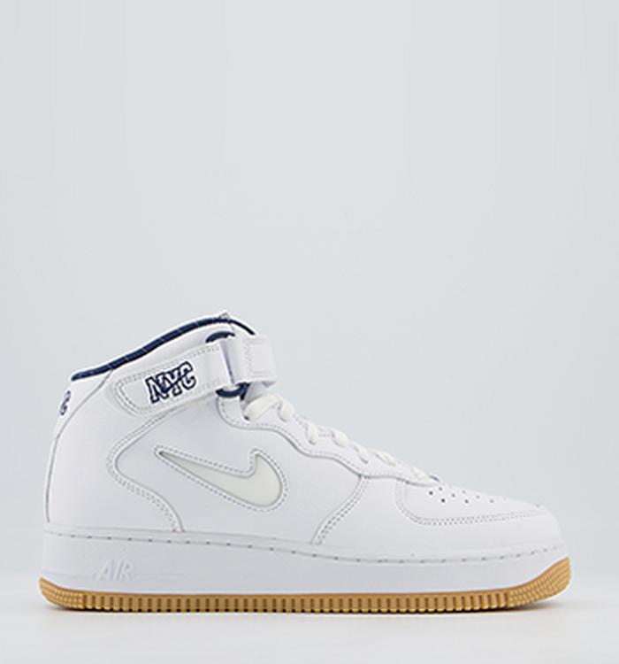 Nike Nike Air Force 1 Mid Trainers White White Midnight Navy Gum Yellow