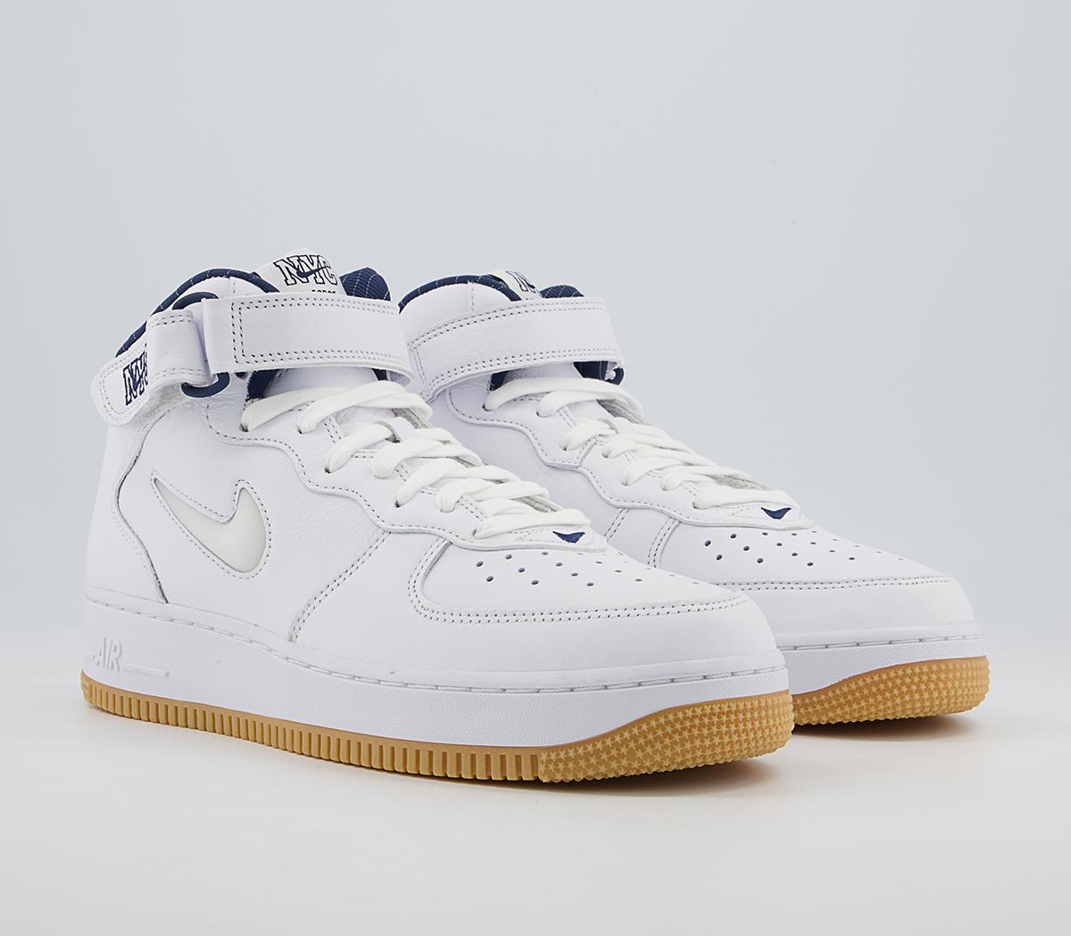 Nike Nike Air Force 1 Mid Trainers Nike Nike Air Force 1 Mid Trainers White White Midnight Navy Gum Yellow