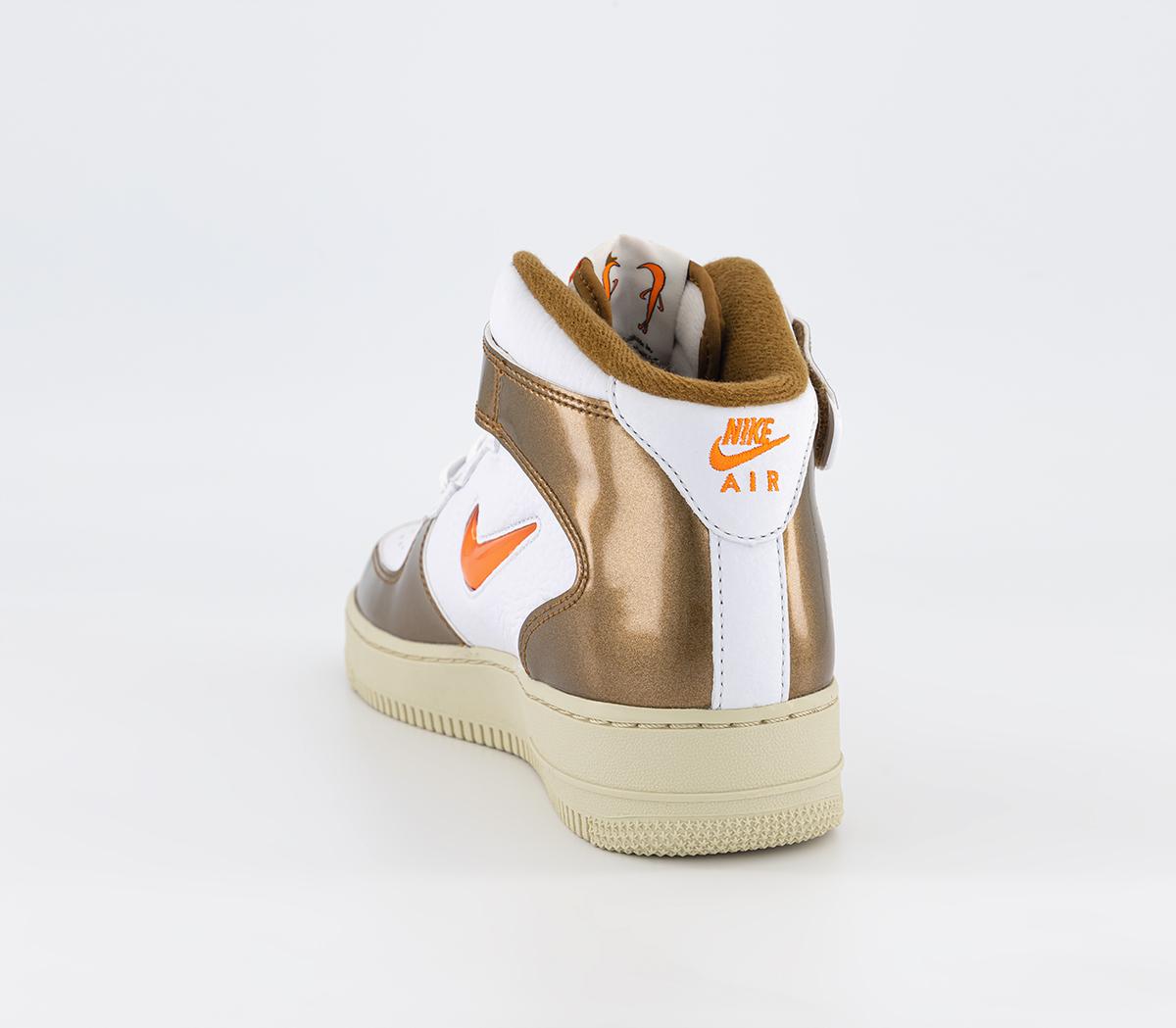 Nike Nike Air Force 1 Mid Trainers Nike Nike Air Force 1 Mid Trainers White Total Orange Ale Brown Beach