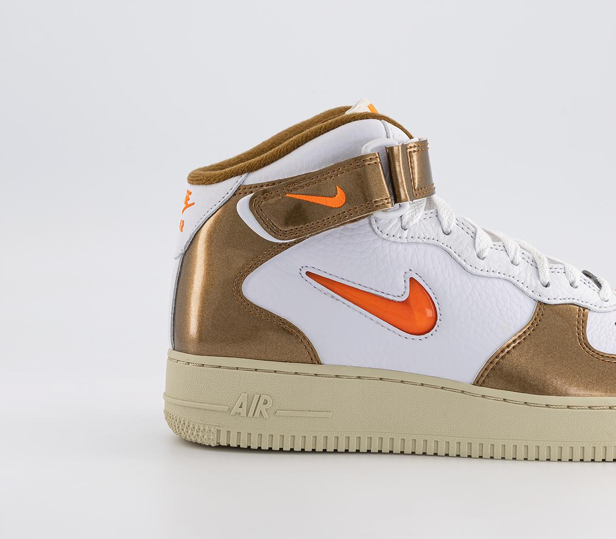 Nike Nike Air Force 1 Mid Trainers Nike Nike Air Force 1 Mid Trainers White Total Orange Ale Brown Beach