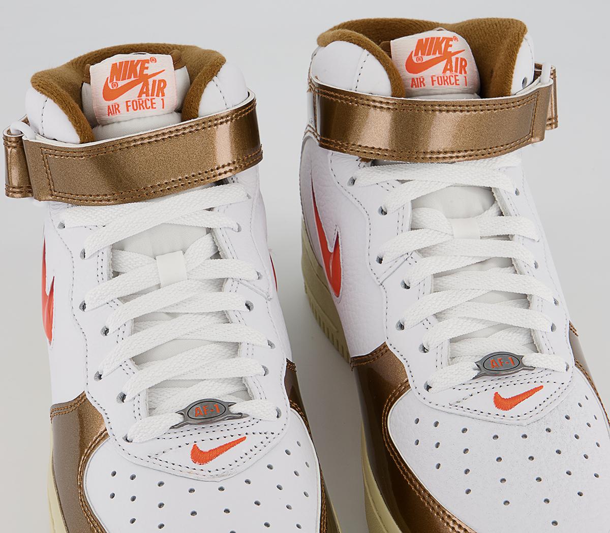 Nike Nike Air Force 1 Mid Trainers Nike Nike Air Force 1 Mid Trainers White Total Orange Ale Brown Beach