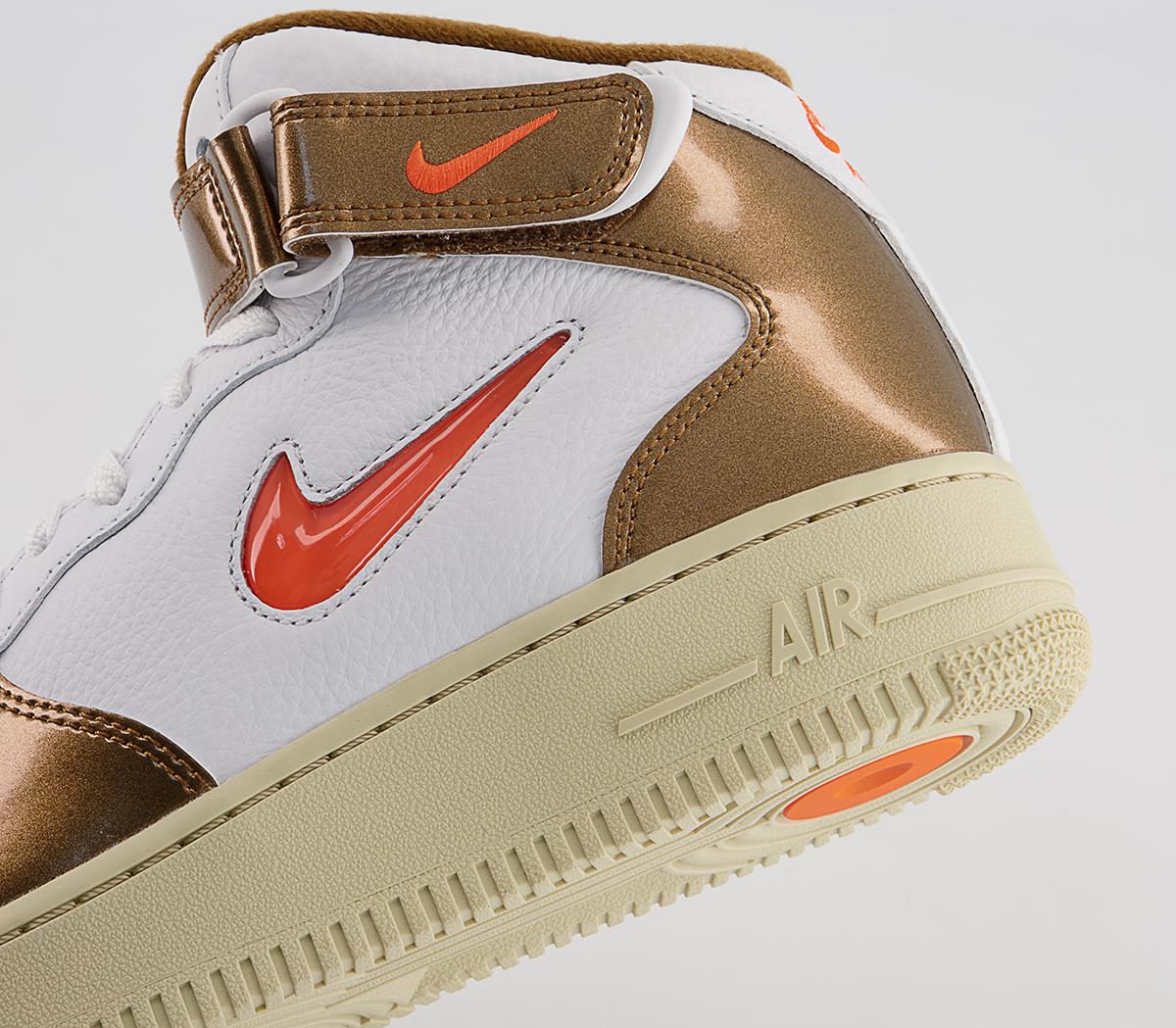 Nike Nike Air Force 1 Mid Trainers Nike Nike Air Force 1 Mid Trainers White Total Orange Ale Brown Beach