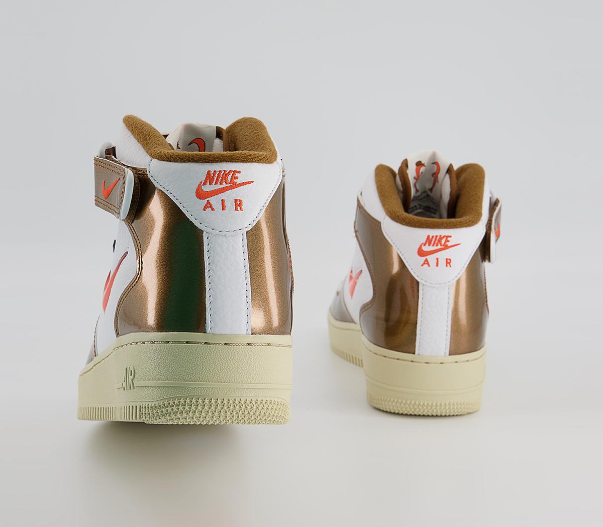 Nike Nike Air Force 1 Mid Trainers Nike Nike Air Force 1 Mid Trainers White Total Orange Ale Brown Beach