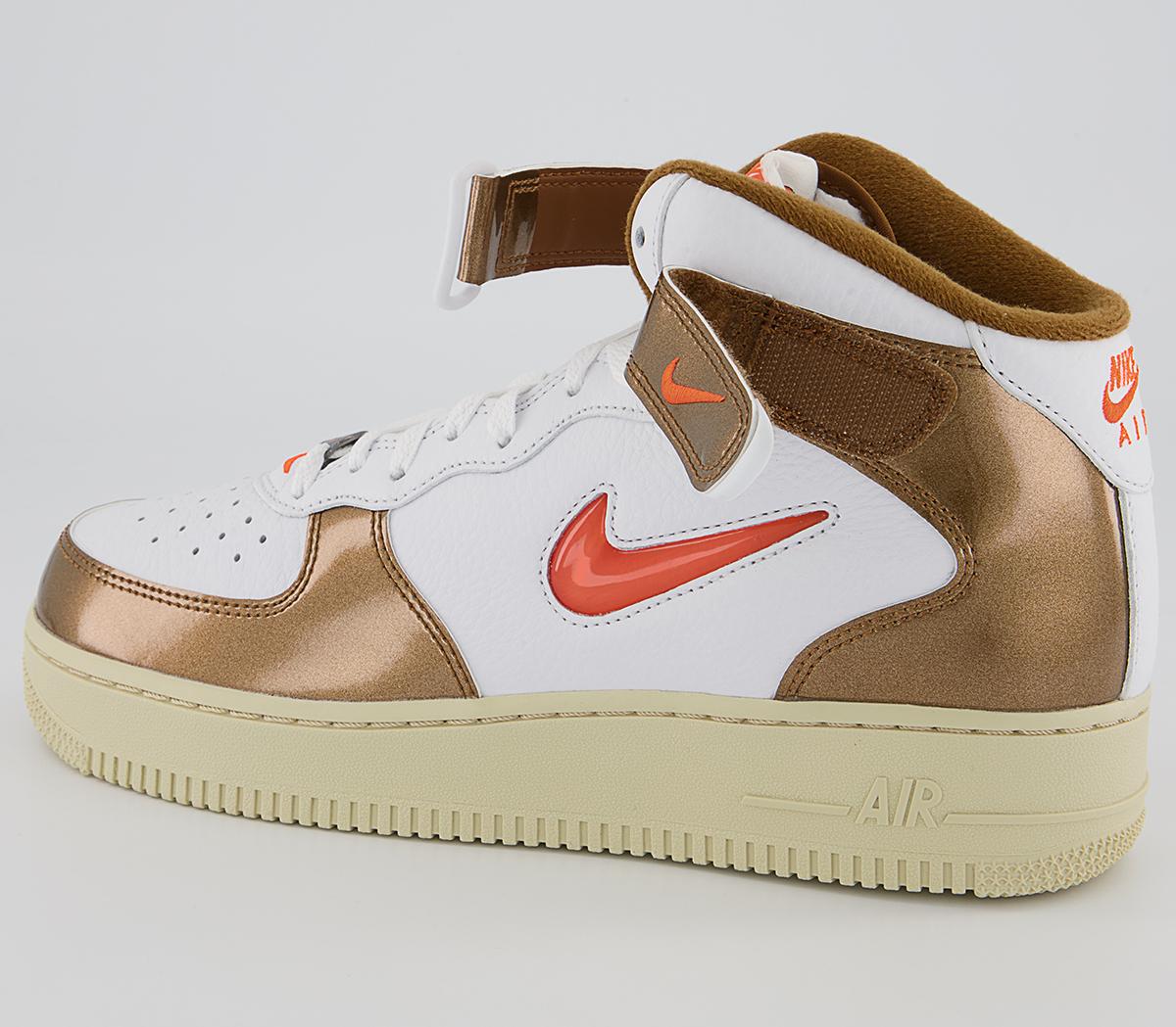 Nike Nike Air Force 1 Mid Trainers Nike Nike Air Force 1 Mid Trainers White Total Orange Ale Brown Beach
