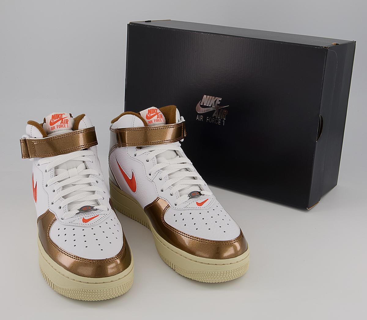 Nike Nike Air Force 1 Mid Trainers Nike Nike Air Force 1 Mid Trainers White Total Orange Ale Brown Beach