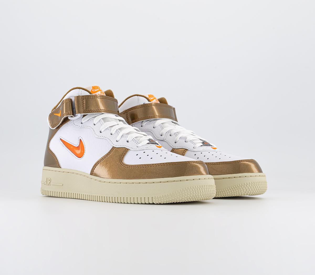 Nike Nike Air Force 1 Mid Trainers Nike Nike Air Force 1 Mid Trainers White Total Orange Ale Brown Beach