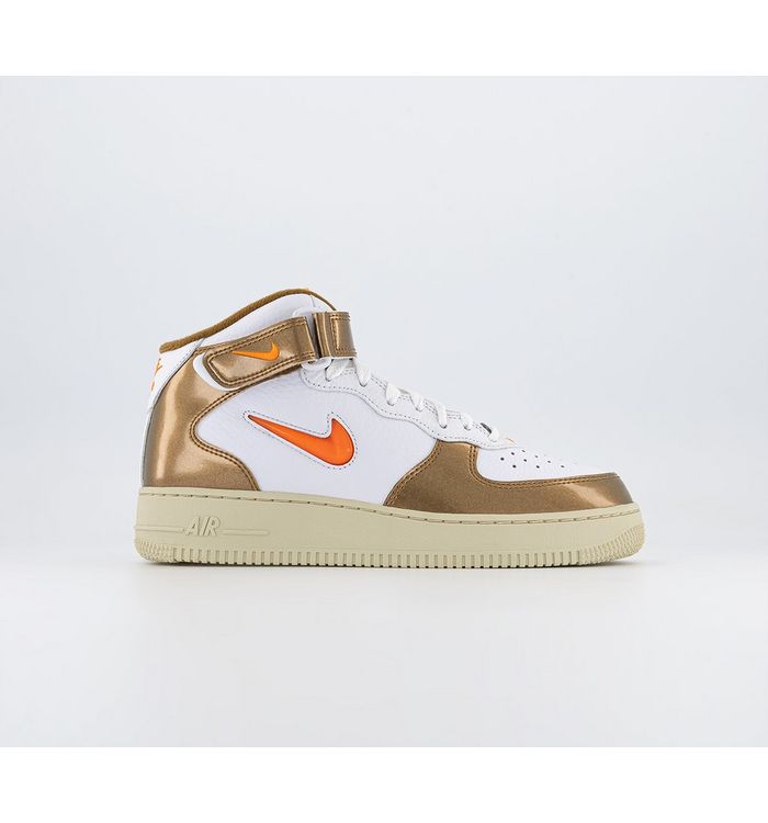 Nike Air Force 1 Mid Trainers White Total Orange Ale Brown Beach Leather