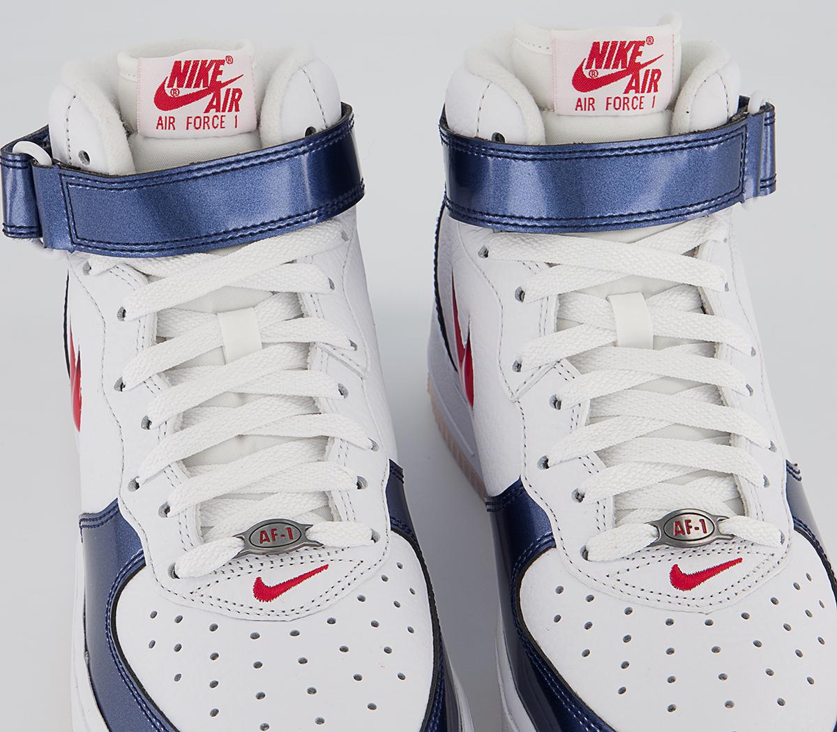 Nike Nike Air Force 1 Mid Trainers Nike Nike Air Force 1 Mid Trainers White University Red Midnight Navy White