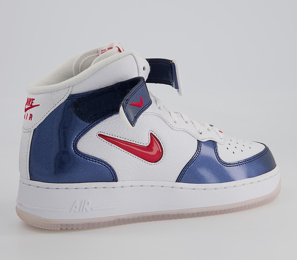 Nike Nike Air Force 1 Mid Trainers Nike Nike Air Force 1 Mid Trainers White University Red Midnight Navy White