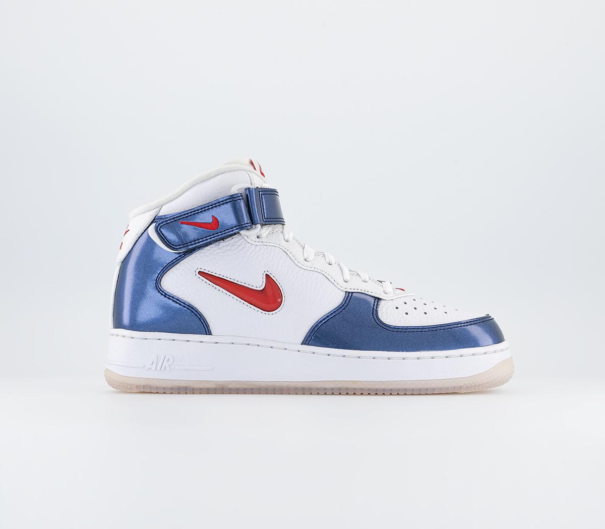 Nike Nike Air Force 1 Mid Trainers White University Red Midnight Navy ...
